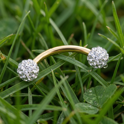 Gold Barbell with Cubic Zirconia Balls for Eyebrow or Rook Piercing – 16G Stainless Steel Jewelry