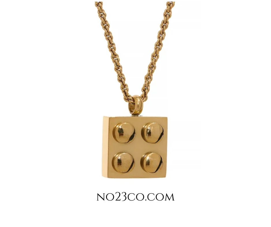 Gold PVD Plated Stainless Steel Brick Necklace Square - Waterproof Sweat-Proof - No23Co