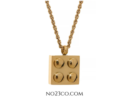 Gold PVD Plated Stainless Steel Lego Brick Necklace Square - Waterproof Sweat-Proof - No23Co