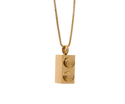 Gold PVD Plated Stainless Steel Lego Rectangle Brick Necklace - Waterproof Sweat-Proof