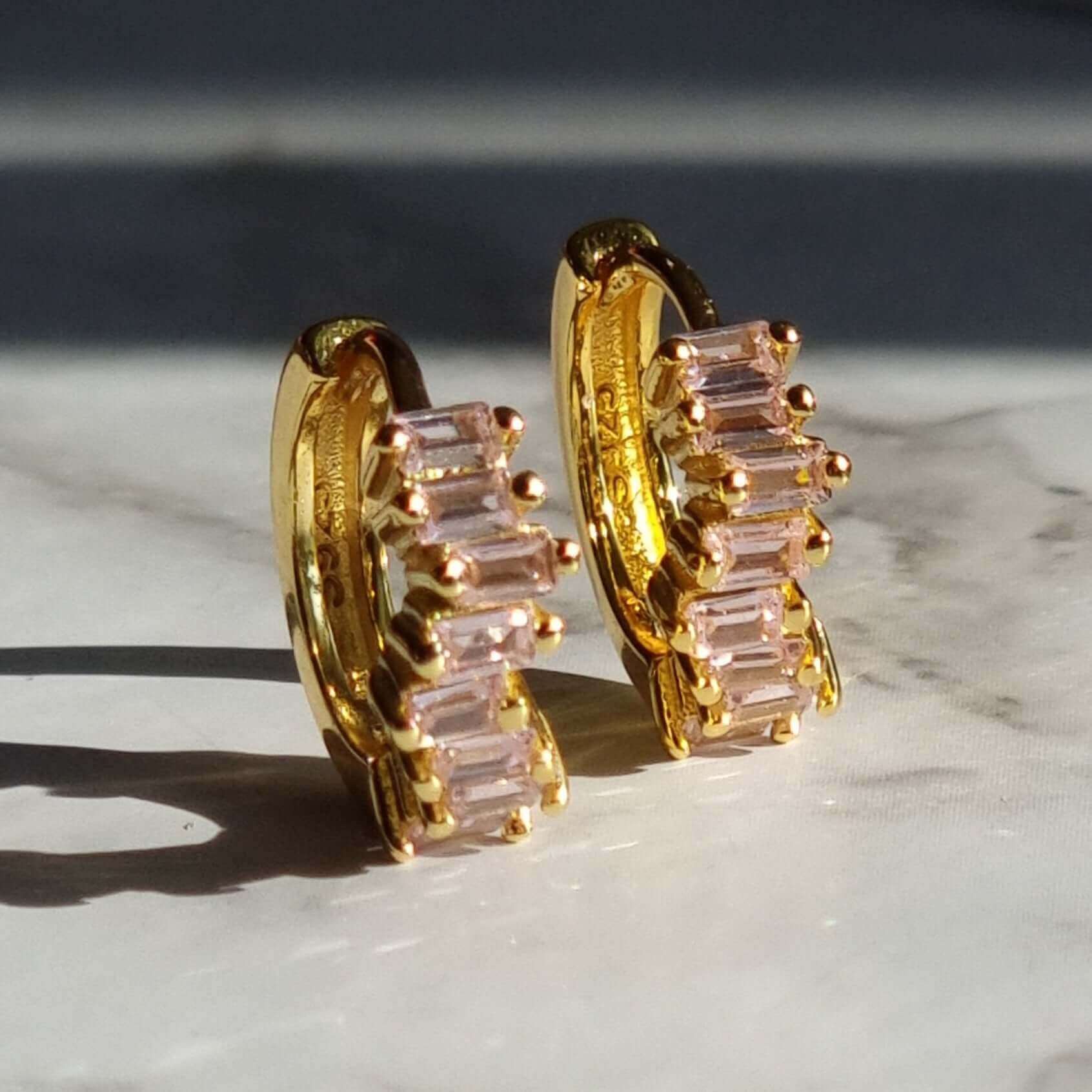  Gold Plated 925 Hoop Earrings with Pink Zirconia