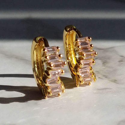  Gold Plated 925 Hoop Earrings with Pink Zirconia