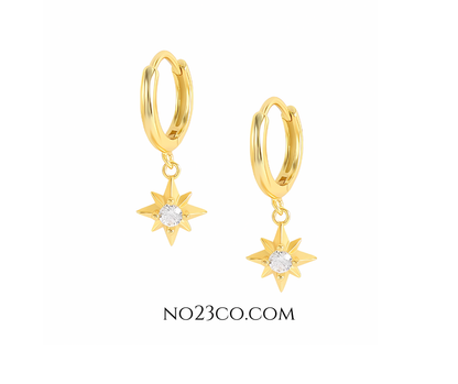 Gold Plated Star Droplets Earrings- 925 Sterling Silver Ear Piercing - No23Co