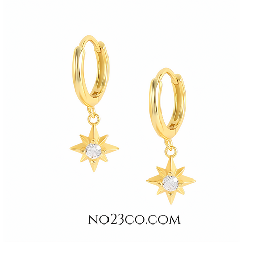 Gold Plated Star Droplets Earrings- 925 Sterling Silver Ear Piercing - No23Co
