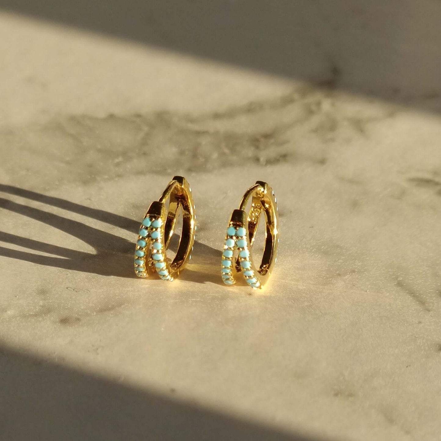 Gold and Turquoise Hoop Earring 8mm set