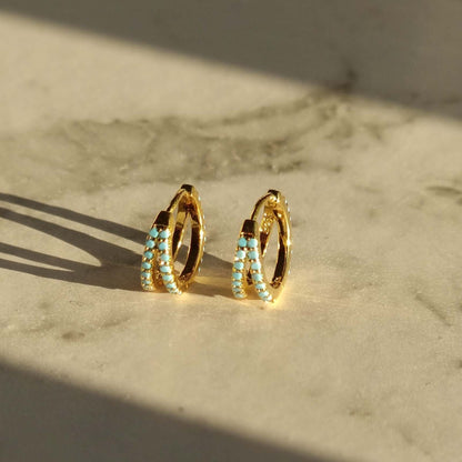 Gold and Turquoise Hoop Earring 8mm set