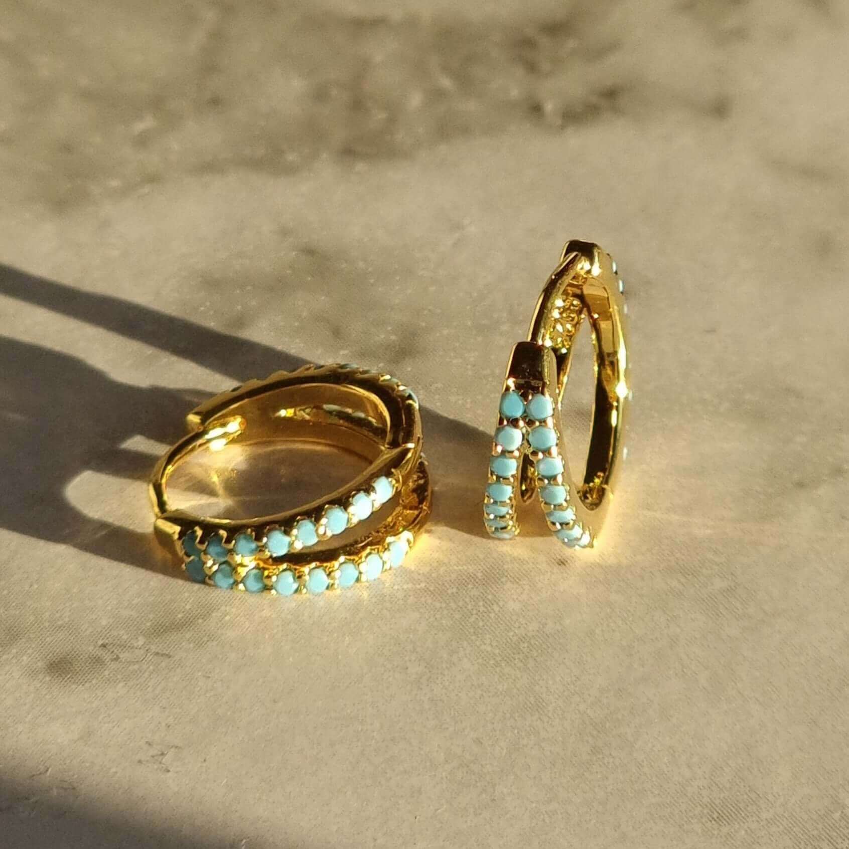 Gold and Turquoise Hoop Earrings 8mm