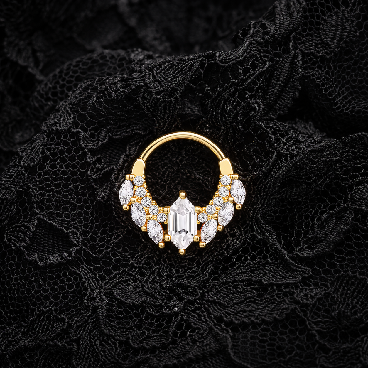 Septum & Daith Ring 18G Piercing with CZ - 18K Gold Plated 925 Sterling Silver