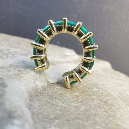 Green Gem Cuff No Ear Piercing - 18K Gold Plated Copper Earring