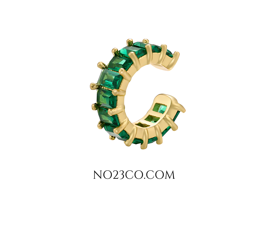 Green Gem Cuff No Ear Piercing - 18K Gold Plated Copper Earring - No23Co