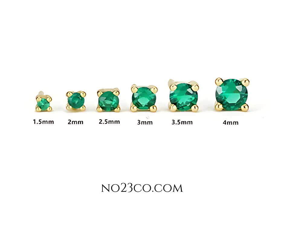 Green  Stud Earrings Stack able earrings 18K Gold Plated Sterling Silver