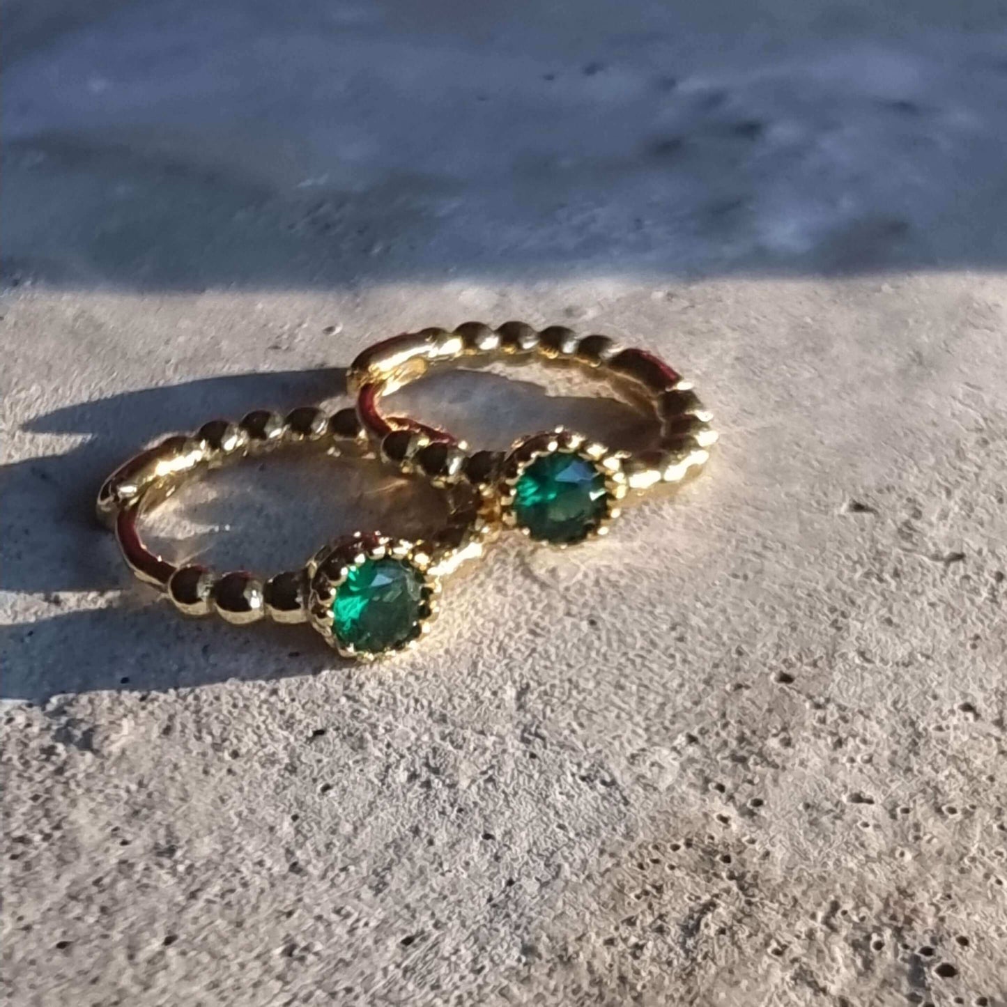 8mm Green and Gold Hoops 18K Gold 925