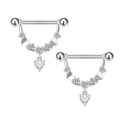 Heart Dangle Nipple Piercing Bar Shields with Cubic Zirconia