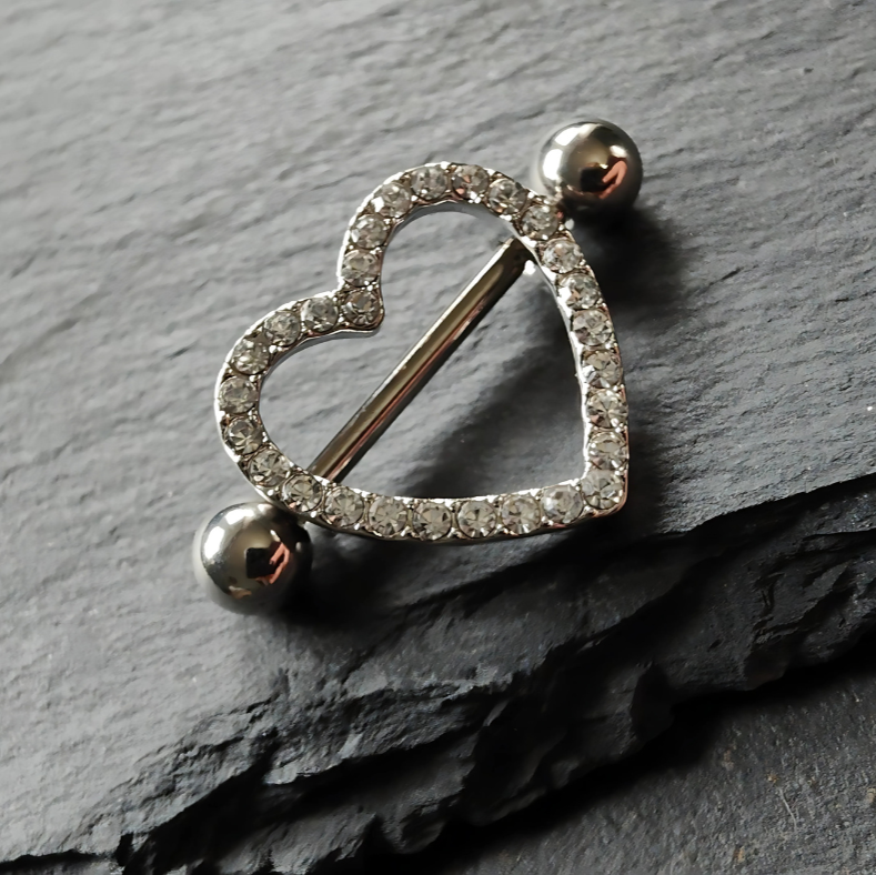 Heart Nipple Piercing Shield Bar Jewelry - 14G Silver Surgical Steel 316L by No23Co
