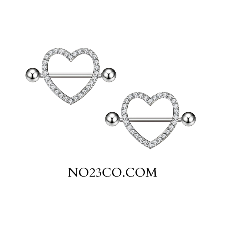 Heart Nipple Piercing Shield Bars Jewelry - 14G Silver Surgical Steel 316L