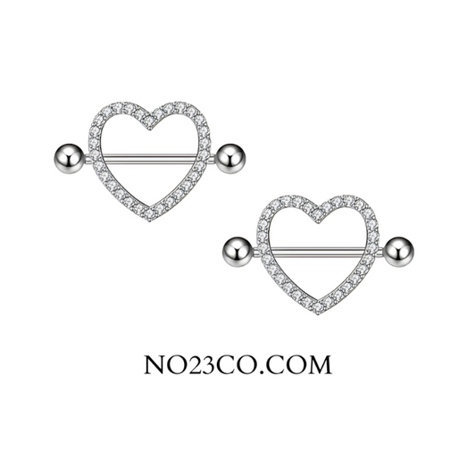 Heart Nipple Piercing Shield Bars Jewelry - 14G Silver Surgical Steel 316L