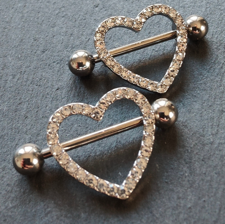 Heart Nipple Piercing Shield Bars Jewelry - 14G Silver Surgical Steel 316L