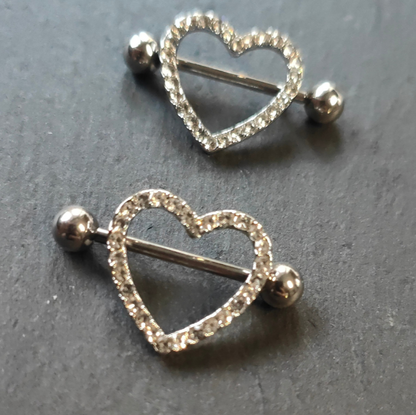 Heart Nipple Piercing Shield Bars Jewelry - 14G Silver Surgical Steel 316L