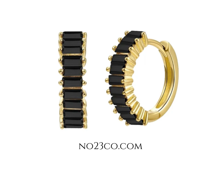 Huggies Earrings Black Zirconia - 18K Gold Plated 925 Sterling Silver - No23Co