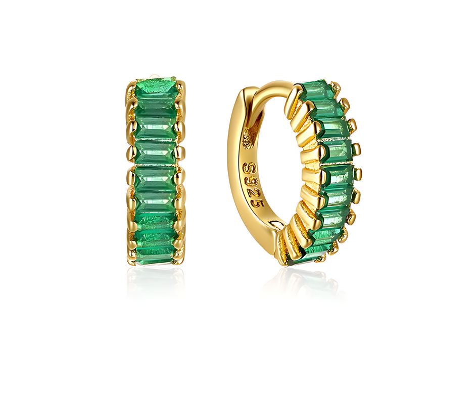 Huggies Earrings Green Zirconia - 18K Gold Plated 925 Sterling Silver