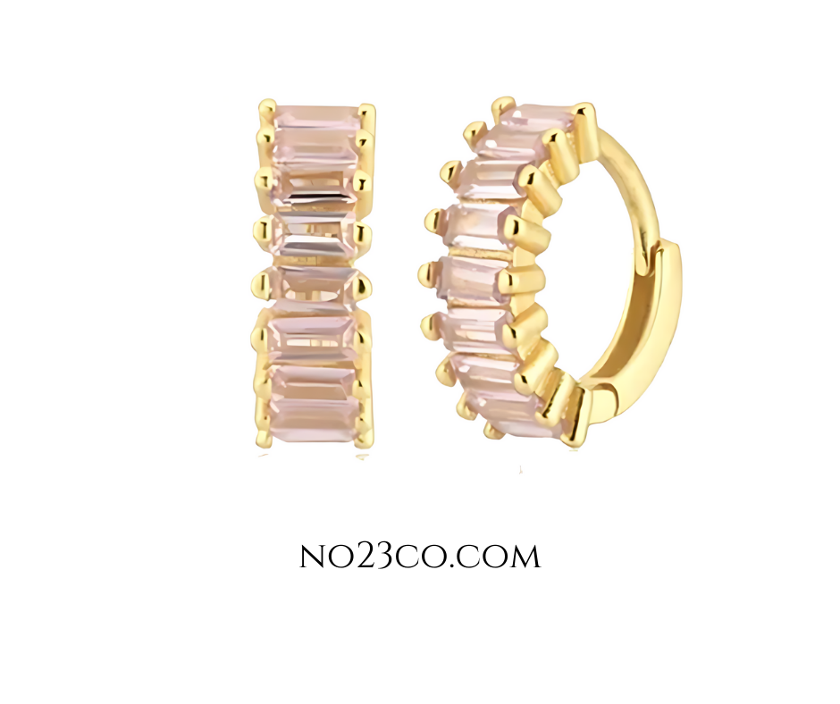 Huggies Earrings Pink Zirconia - 18K Gold Plated 925 Sterling Silver - No23Co