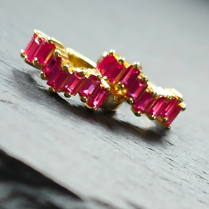 Huggies Earrings With Magenta Cubic Zirconia - 18K Gold Plated 925 Sterling Silver by No23Co
