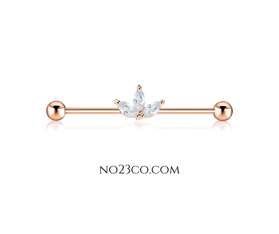 Industrial Piercing Bar Rose Gold and White Zirconia Ear Curation