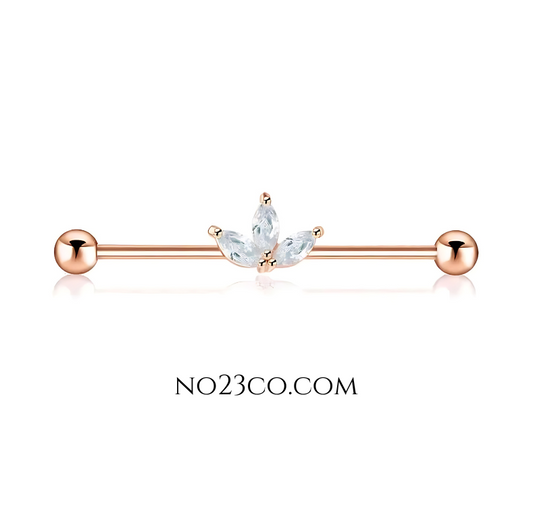 Industrial Piercing Bar Rose Gold and White Zirconia Ear Curation