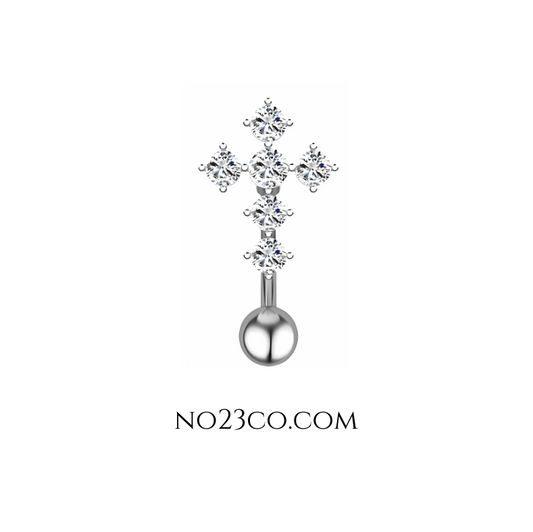 14G Surgical Steel Silver Inverted Cross Navel Ring Belly Button Piercing with 5A Cubic Zirconia-No23Co