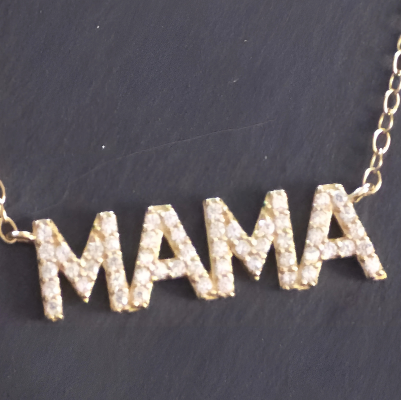 Elegant 18K Gold Plated MAMA Necklace – A stunning 925 sterling silver necklace featuring a "MAMA" pendant adorned with sparkling white 5A zirconia. A perfect jewelry gift for mothers.