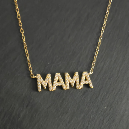 Gold MAMA Pendant Necklace with Zirconia – Beautifully crafted in 18K gold-plated 925 sterling silver, this necklace shines with white 5A zirconia accents, making it a heartfelt and stylish gift for moms.