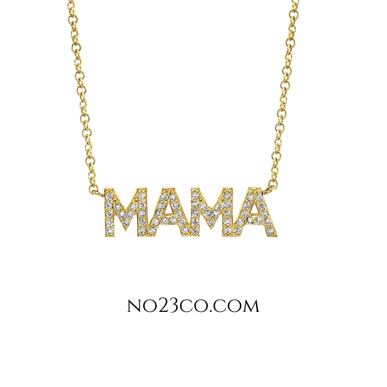 Gold MAMA necklace jewelry with 5A white zirconia, made from high-quality 18K gold-plated 925 sterling silver