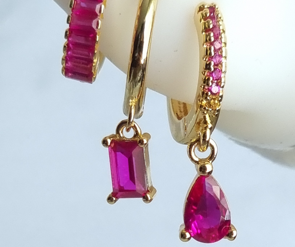 Magenta Earrings Droplet Gold Filled