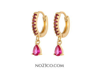 Magenta Earrings Droplet Gold Filled - No23Co