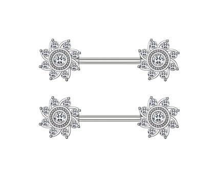 Mandala Nipple Bar Jewelry Piercing - 14G Silver Surgical Steel 316L CZ