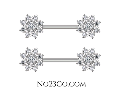 Mandala Nipple Bar Piercing 14G Silver Surgical Steel 316L Set - No23Co