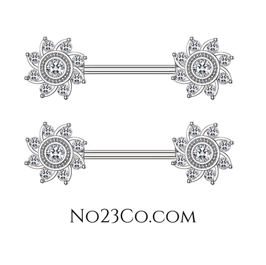 Mandala Nipple Bar Piercing 14G Silver Surgical Steel 316L Set - No23Co