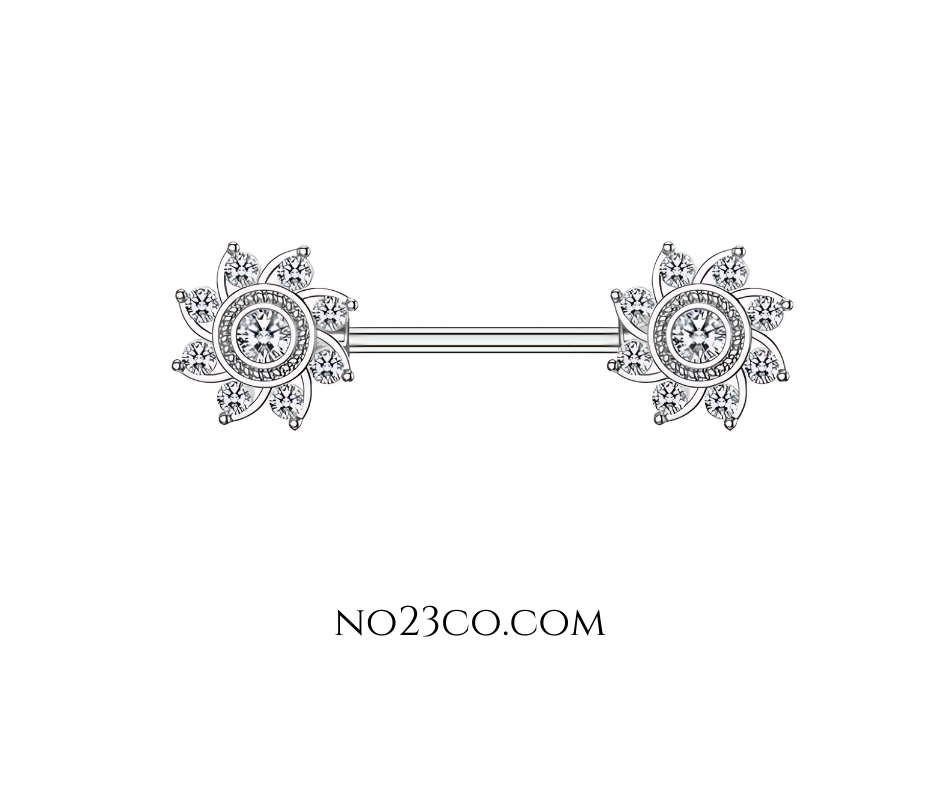 Mandala Nipple Bar Piercing 14G Silver Surgical Steel 316L Single - No23Co