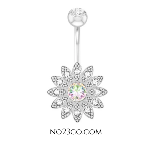 14G Silver Surgical Steel 316L Mandala Navel Ring Belly Button Piercing - No23Co