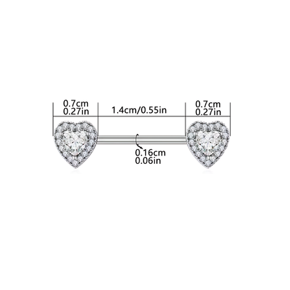 Heart-shaped earrings with size measurements