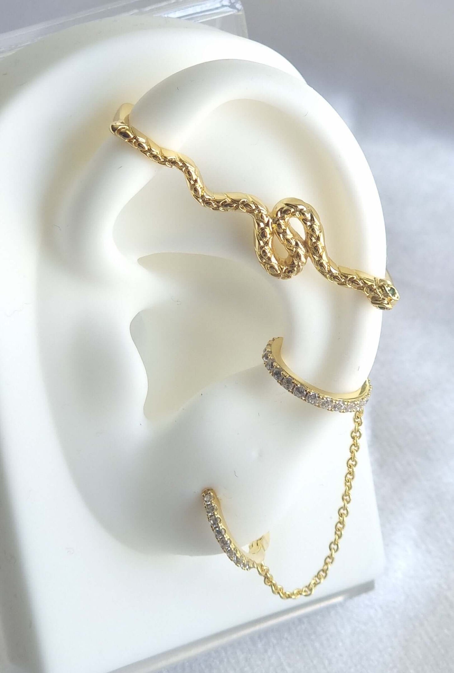 No Piercing Ear Bar Gold Snake in set