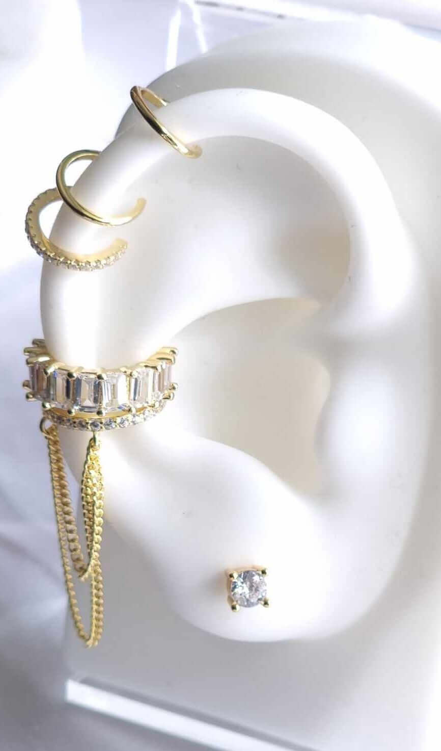 No Piercing Ear Curation Set. 18K Gold Plated Sterling Silver with White CZ