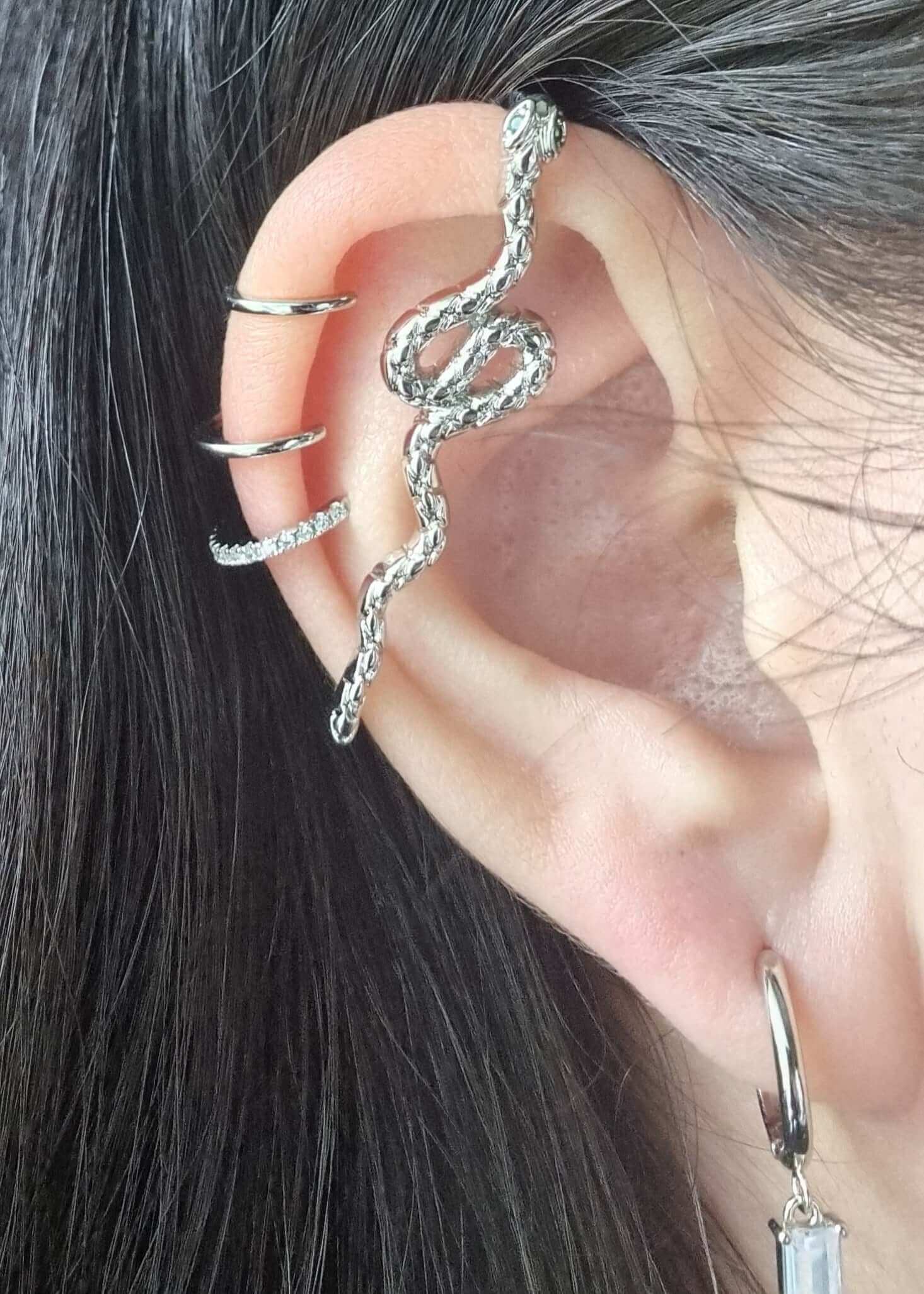 No Piercing Ear Silver Snake on ear