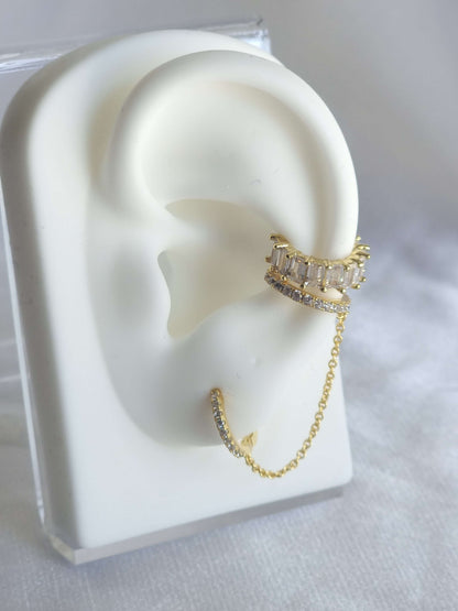 No piercing ear cuff white and gold 