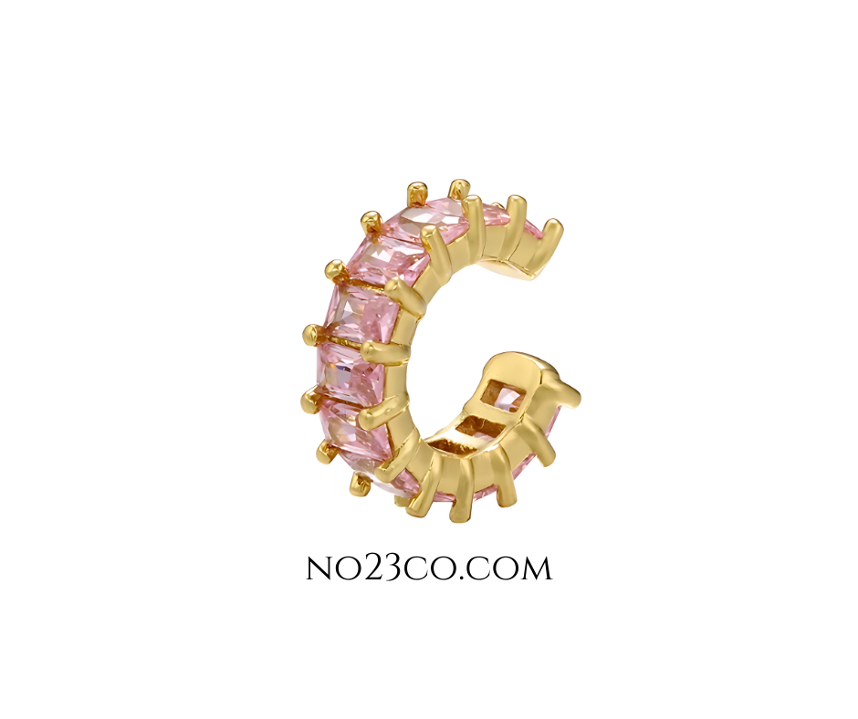 Pink Gem Cuff No Ear Piercing - 18K Gold Plated Copper Earring - No23Co