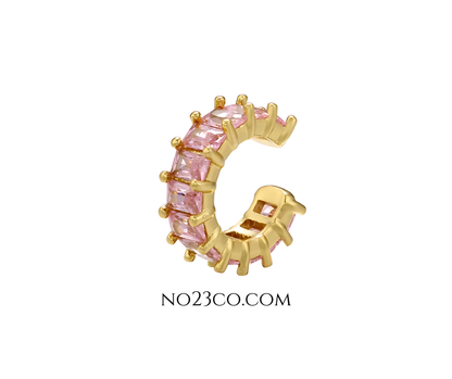 Pink Gem Cuff No Ear Piercing - 18K Gold Plated Copper Earring - No23Co