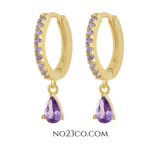 Purple Zirconia Droplet Earrings Piercing Pair crafted by Hypoallergenic 18K Gold Plated 925 Sterling Silver - No23Co