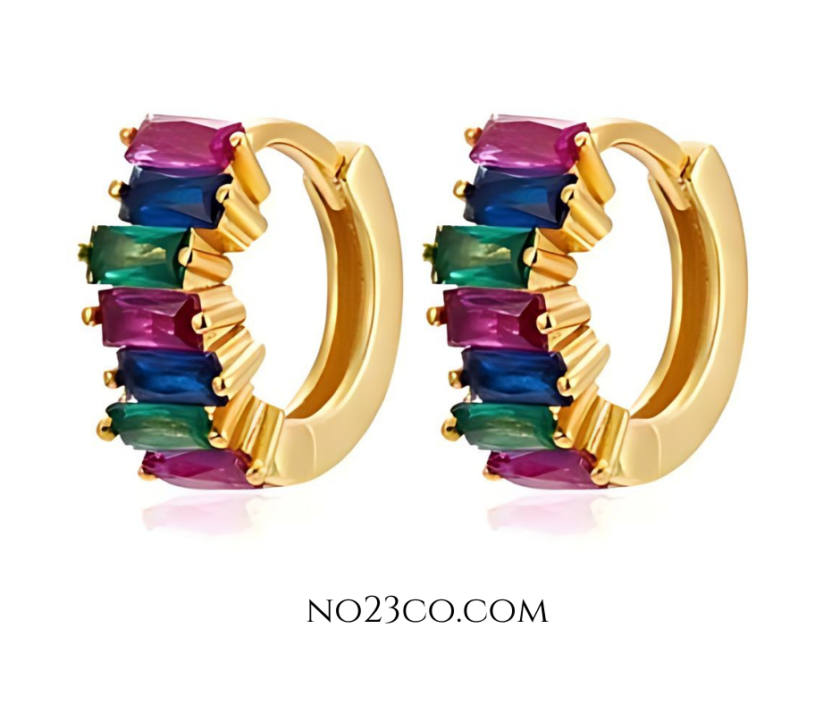 Rainbow Earrings Exotic Colour huggies 18K Gold Plated 925 - No23Co