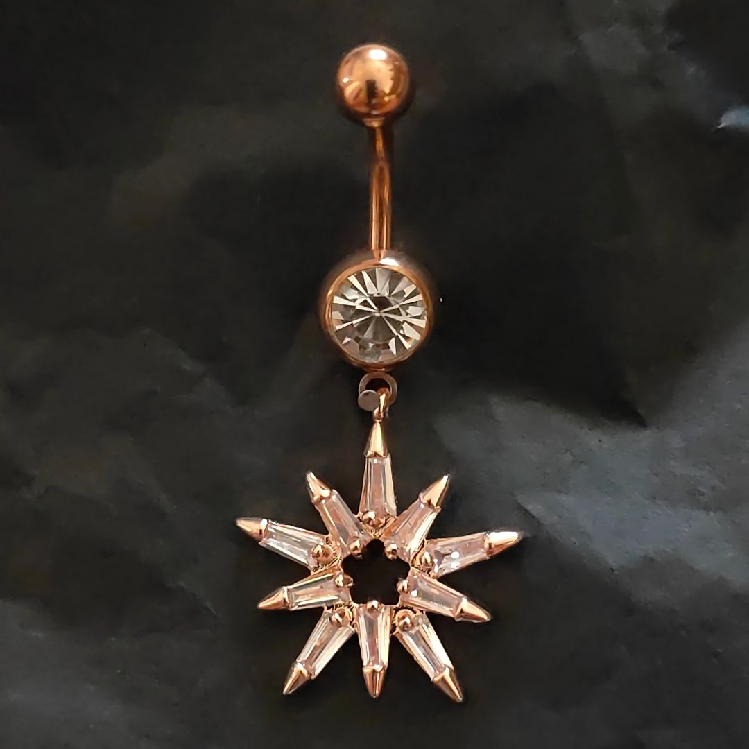 Rose Gold Star Dangle Navel Ring Belly Button Piercing made of 14G Surgical Steel 316L