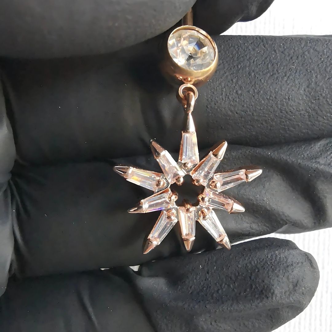 Rose Gold Star Dangle Navel Ring Belly Button Piercing crafted by 14G Surgical Steel 316L